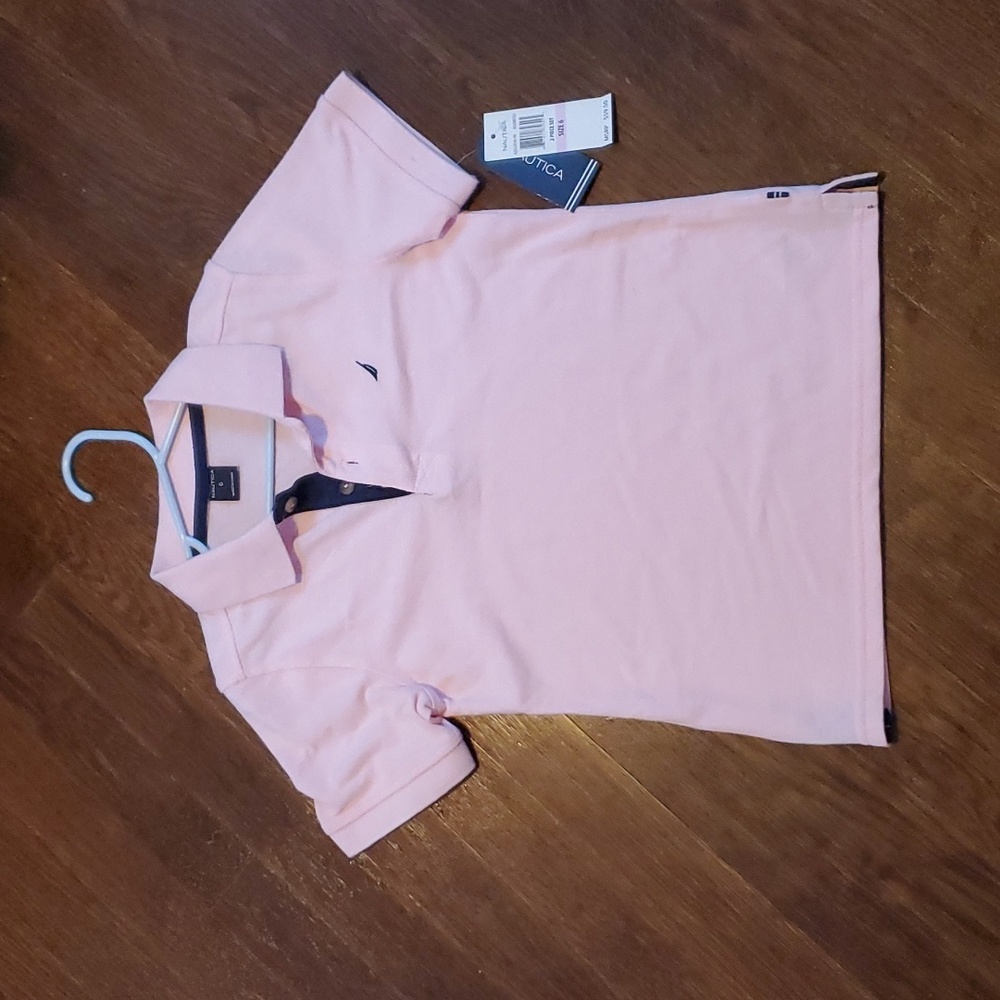 Nautica 2-button pink polo boys size 6